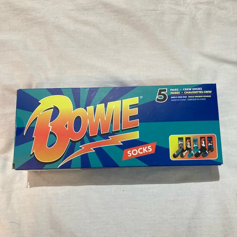 David Bowie Socks, 5 pairs, New in box! Men’s size 7-12
